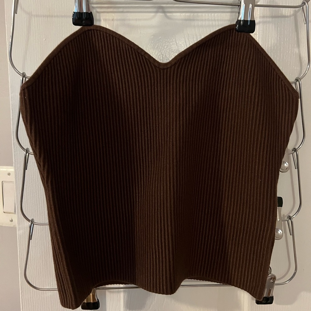 Women's Brown Ribbed Strapless Camisole